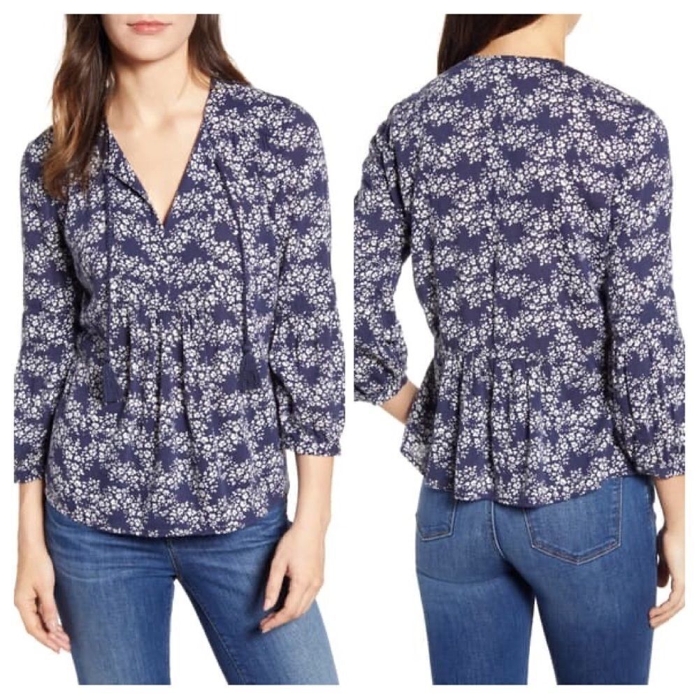 Caslon Split Neck Print Blouse Sz MP & Medium